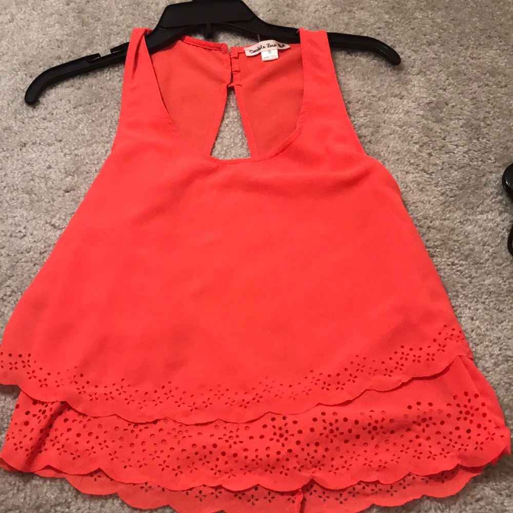 Double Zero Peach Floral Cut Out Blouse